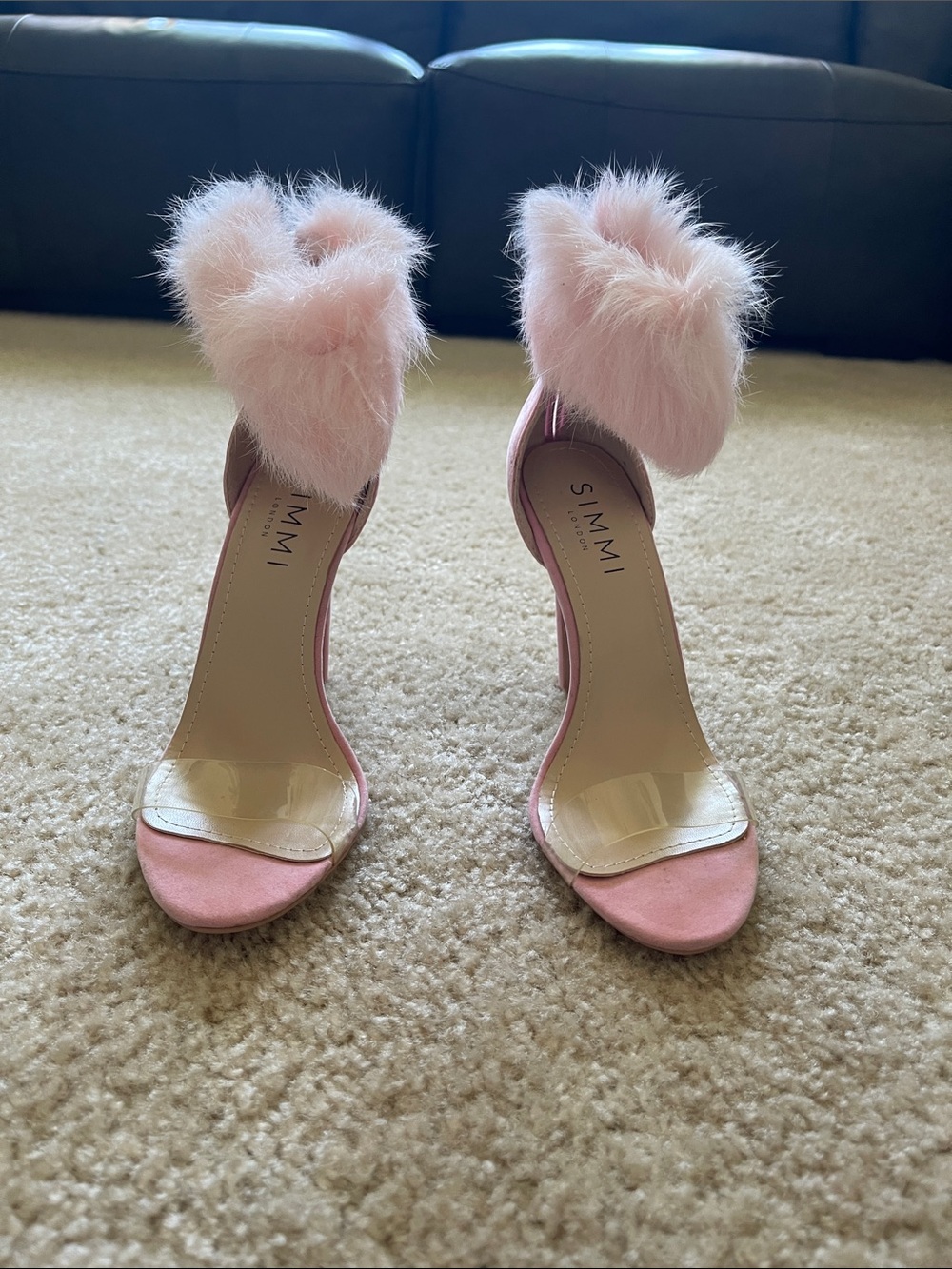 NEW! Pink Faux-Fur Ankle Strap Heels